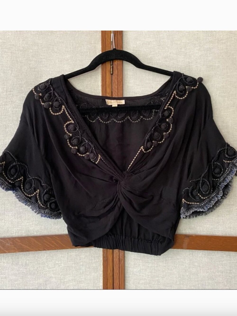 Boho Fringe Pom Pom Crop Bohemian Designer Chloe Laetitia, Paris France